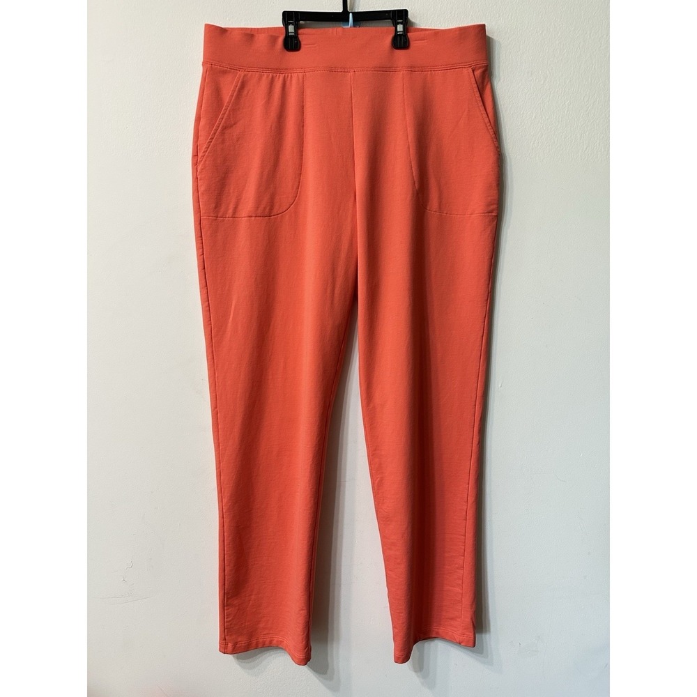 Denim & Co Easywear French Terry Pull On Coral Orange Large Tall LT Pockets